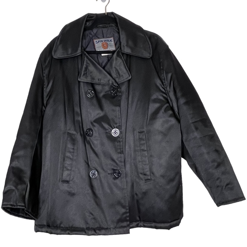 Vintage Spiewak Black Nylon Pea Coat Quilted Lined Insulated Size Large WMN